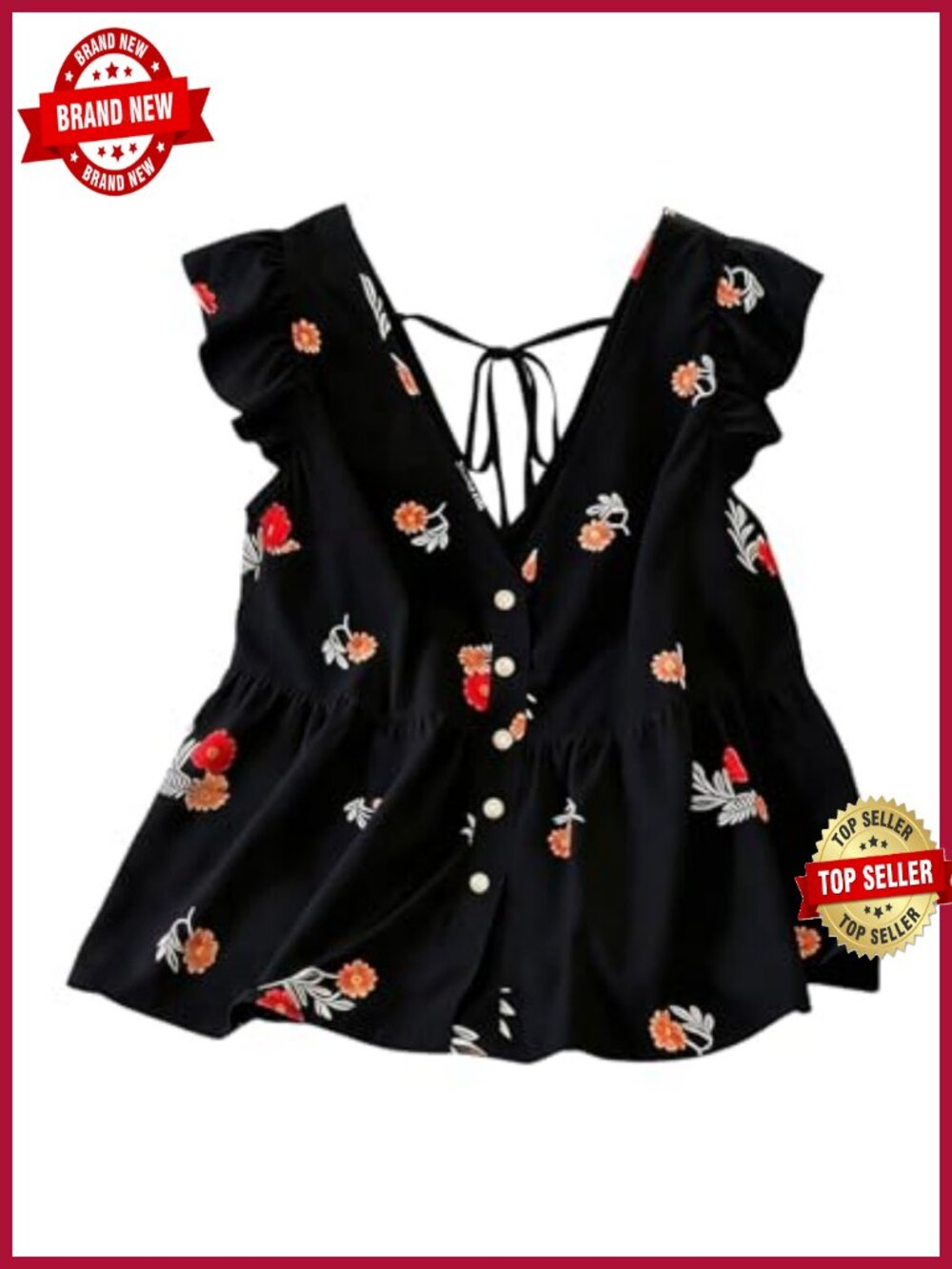 Plus Size Floral Peplum Top V Neck Flutter Sleeve Button Up Ruffled Blouse